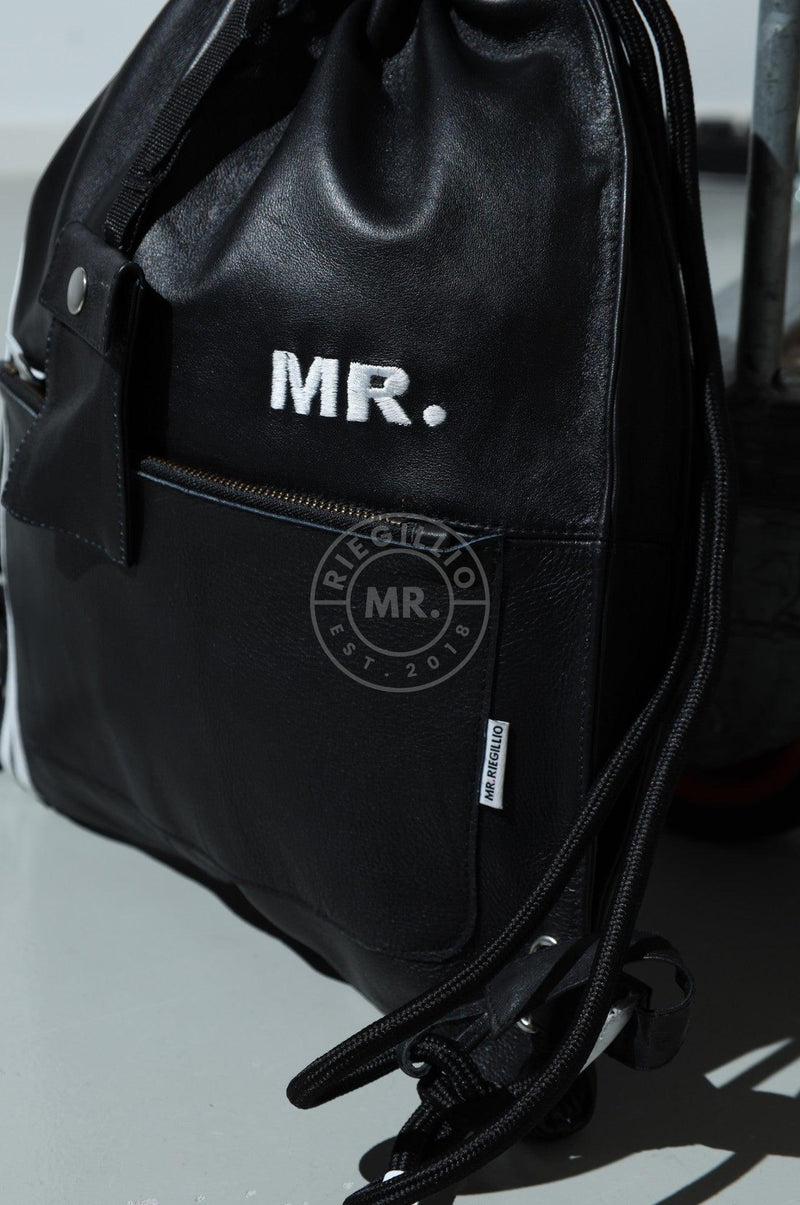 Leather Backpack Black - White Stripes at MR. Riegillio