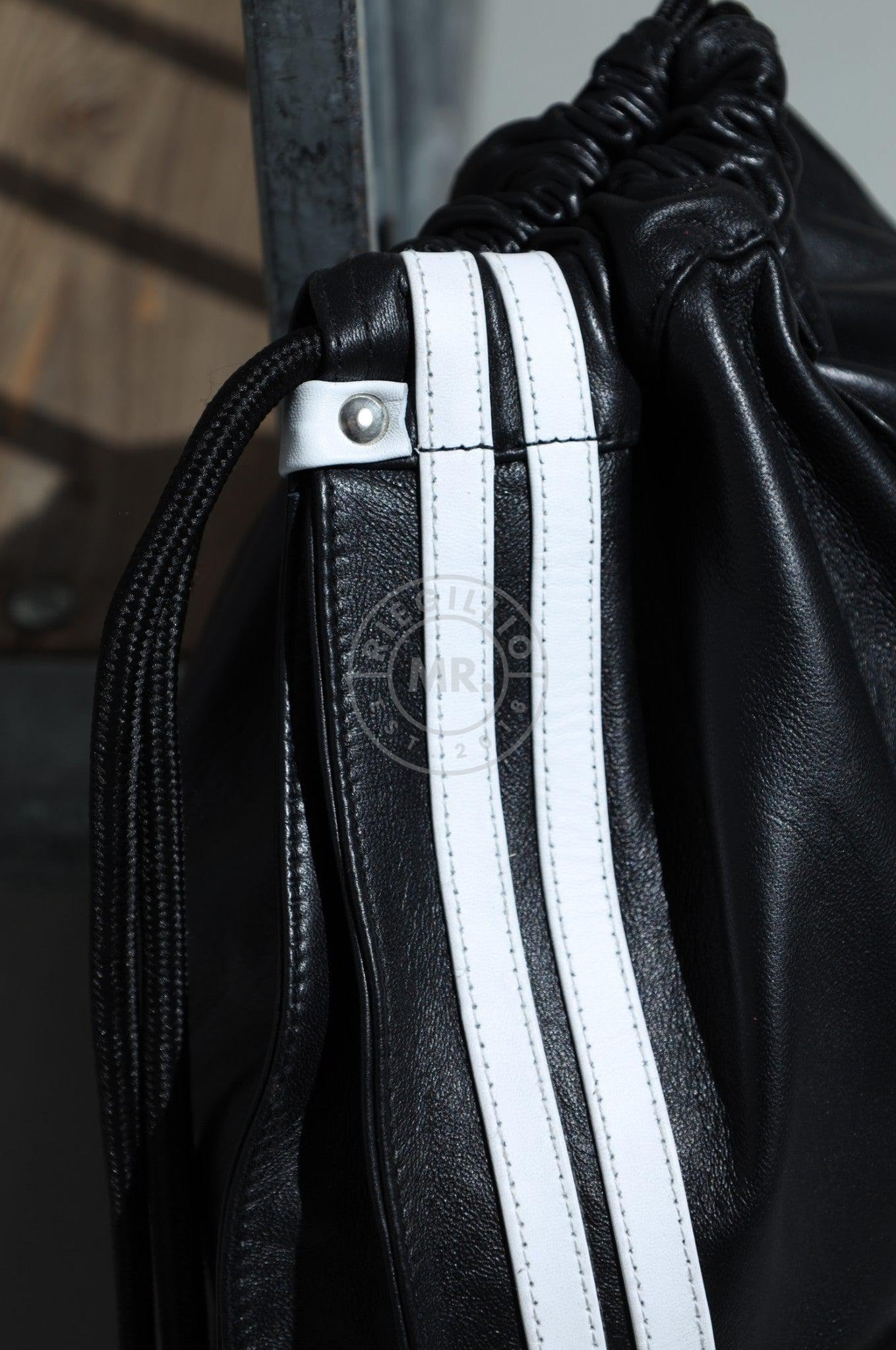 Leather Backpack Black - White Stripes at MR. Riegillio