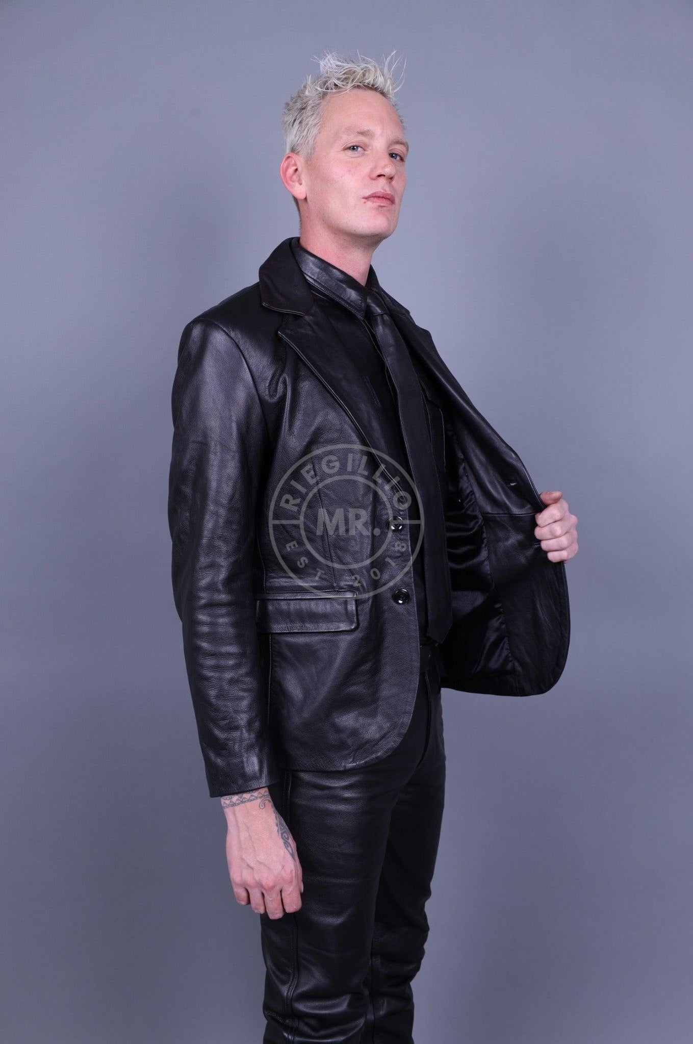 Black Leather Blazer by MR. Riegillio