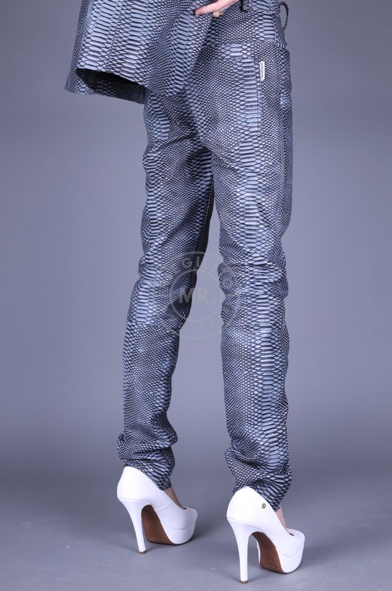 Grey Leather Snake Pants-at MR. Riegillio