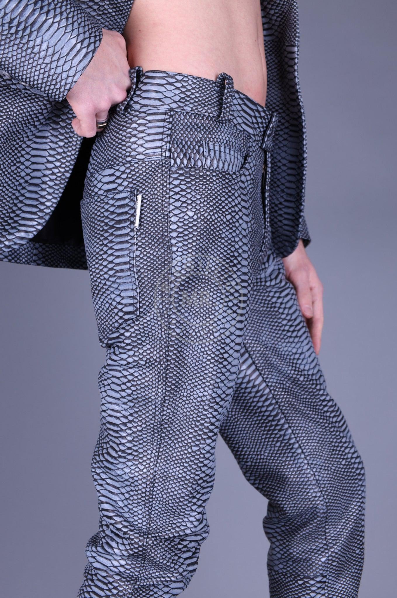 Grey Leather Snake Pants-at MR. Riegillio