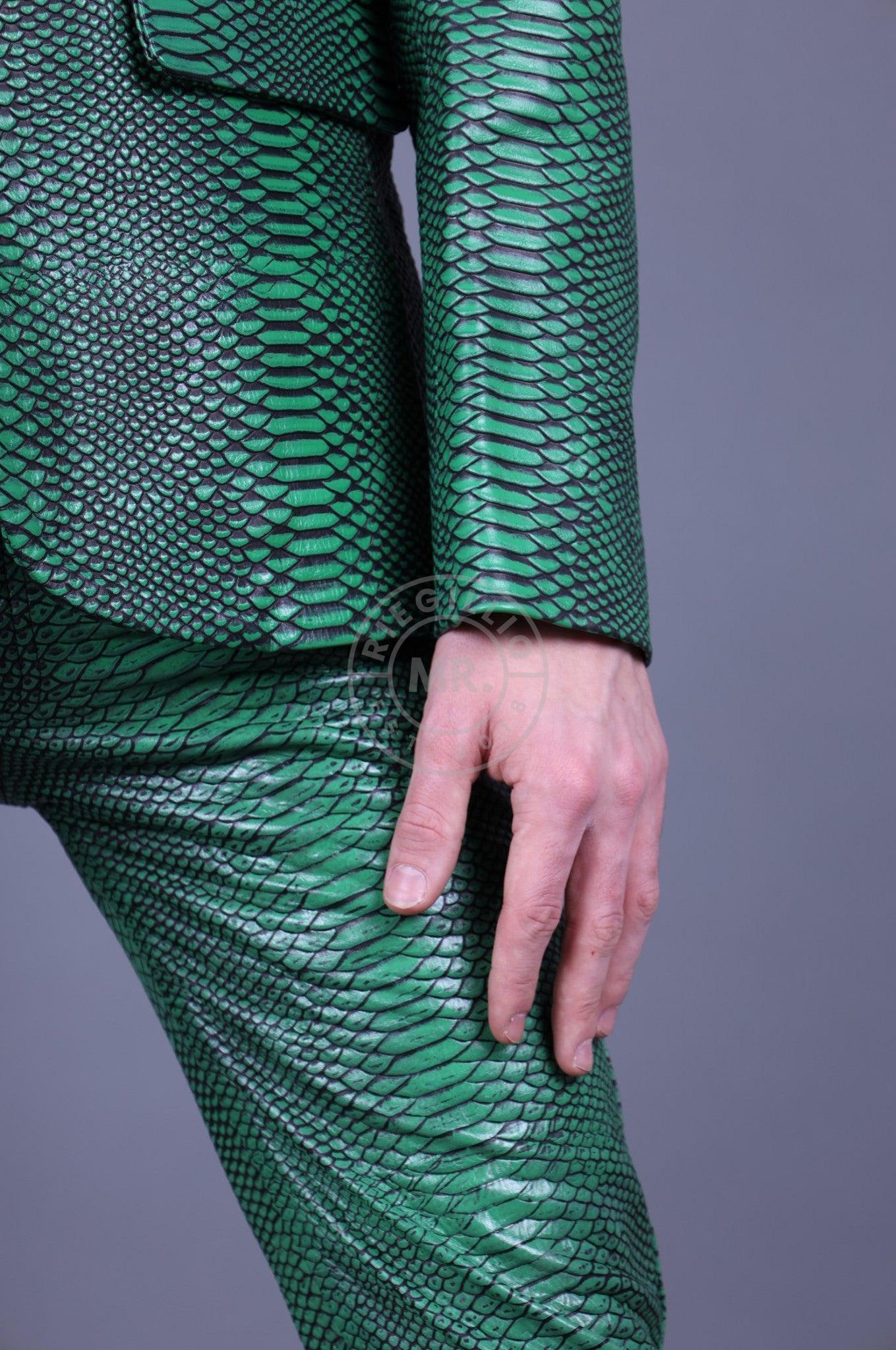 Green Leather Snake Blazer at MR. Riegillio