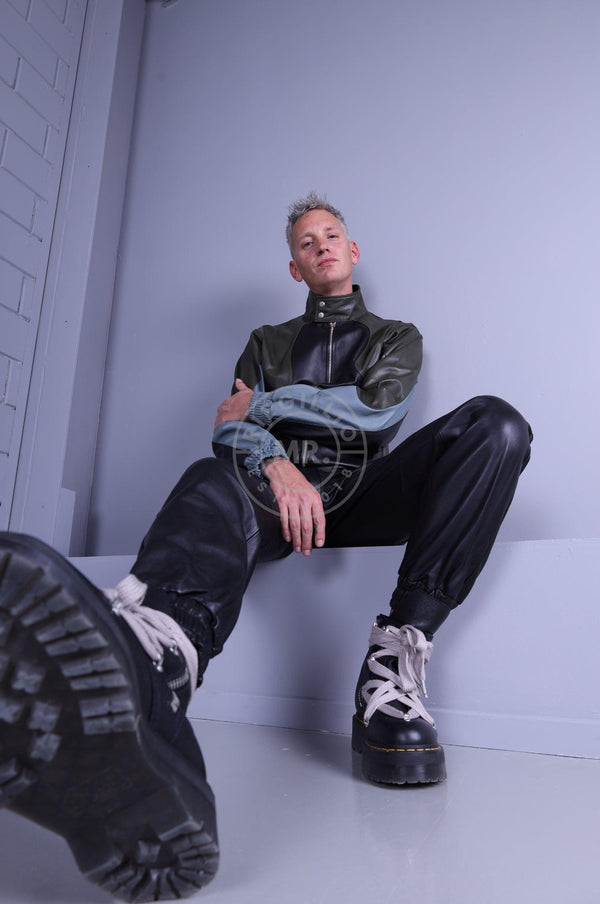 Leather Tracksuit Jacket - Black / Army Green at MR. Riegillio