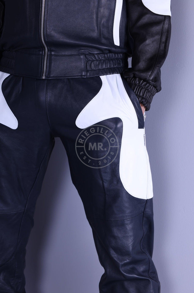 Leather Tracksuit Pants - Dark Blue / White at MR. Riegillio