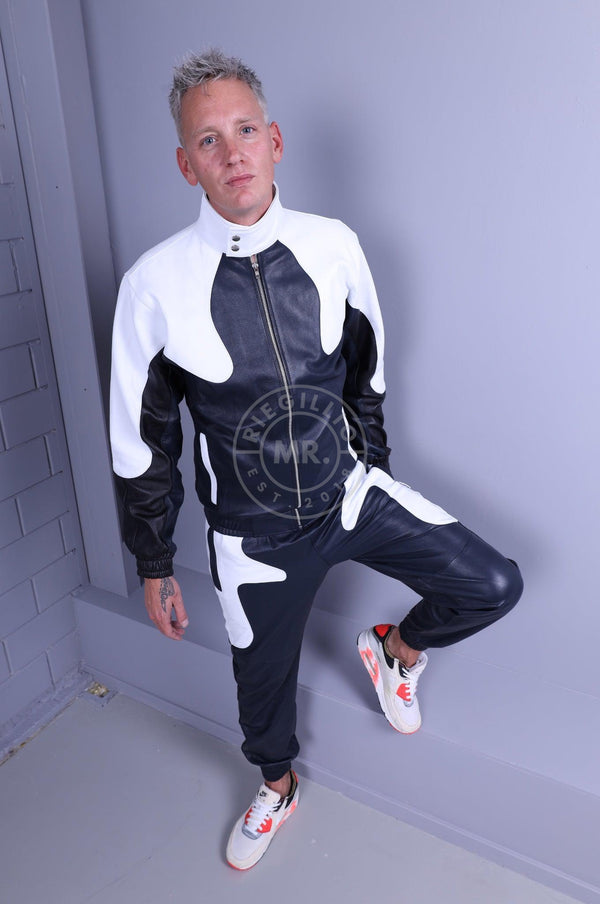Leather Tracksuit Jacket - Dark Blue / White at MR. Riegillio