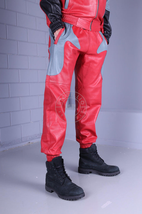 Leather Tracksuit Pants - Red / Grey at MR. Riegillio