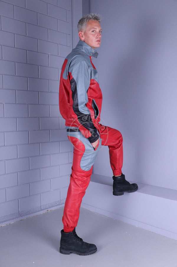 Leather Tracksuit Pants - Red / Grey at MR. Riegillio
