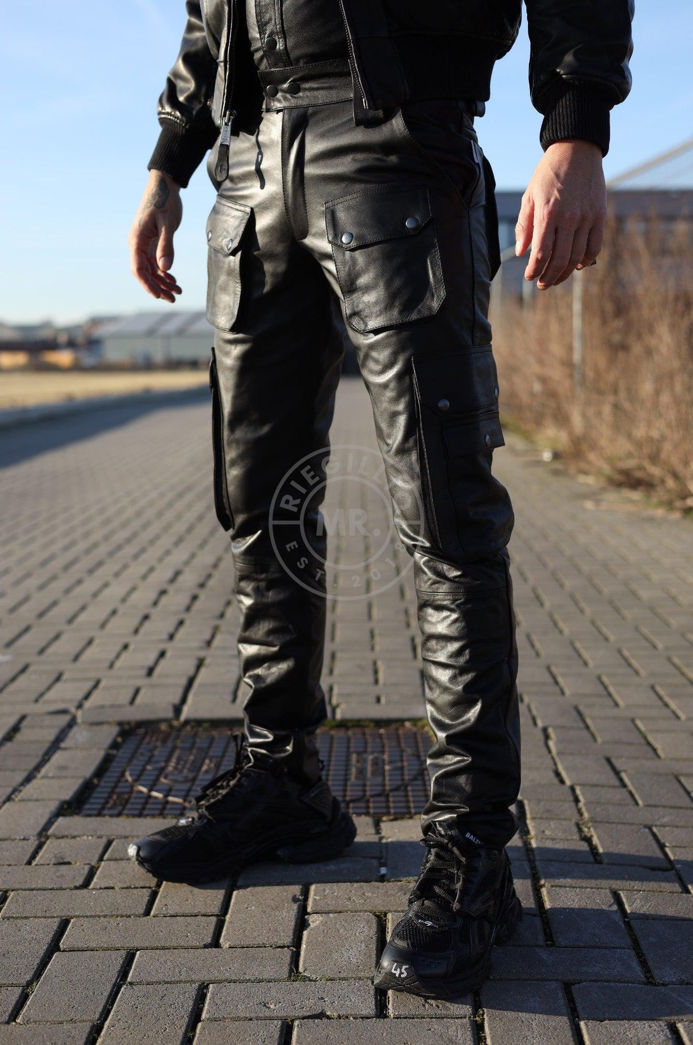 Black Leather Pants - Snap Pockets-at MR. Riegillio