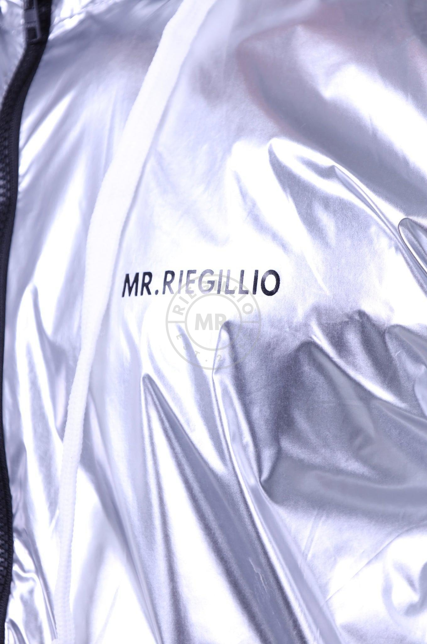Shiny Nylon Tracksuit Jacket - Silver at MR. Riegillio