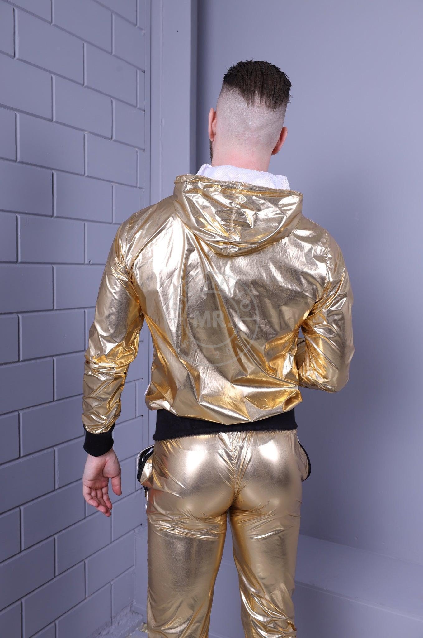 Shiny Nylon Tracksuit Jacket - Gold-at MR. Riegillio