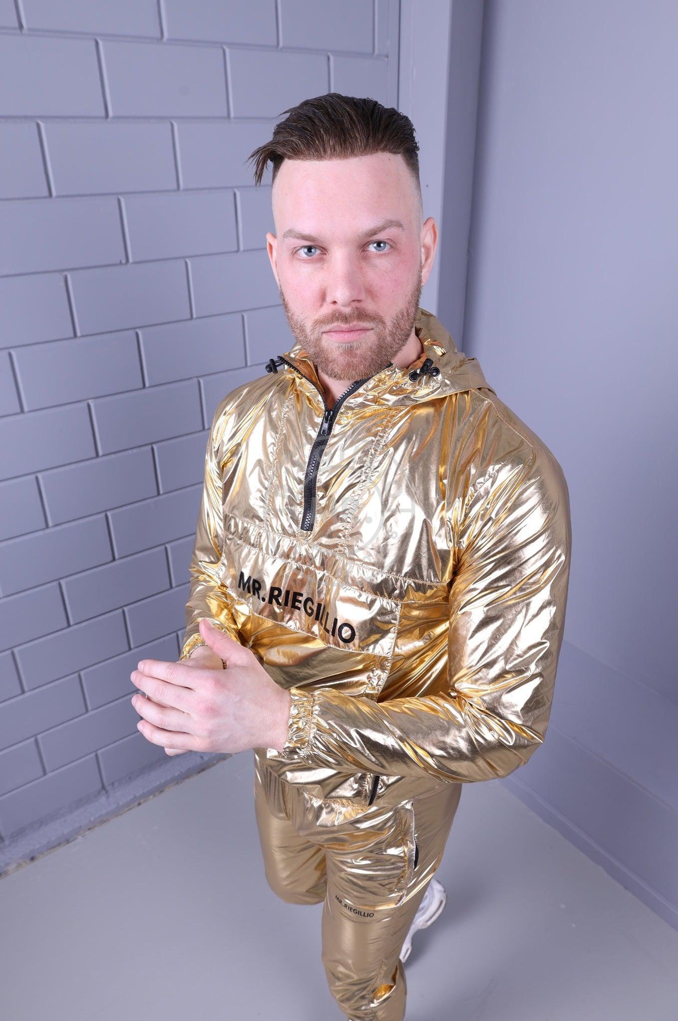 Shiny Nylon Anorak - Gold-at MR. Riegillio