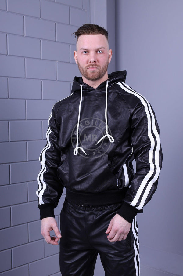 Black Leather Sports Hoodie at MR. Riegillio