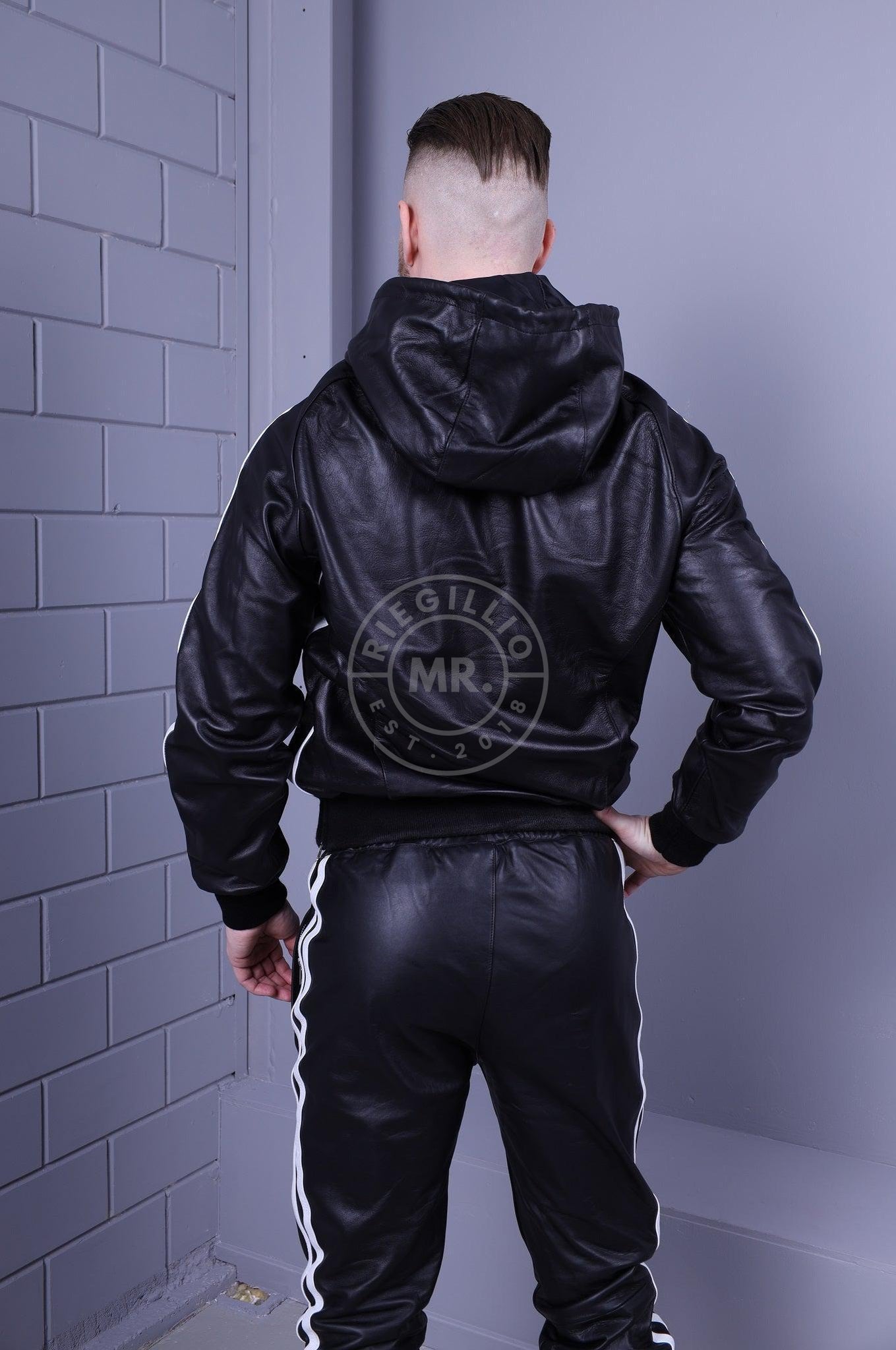 Black Leather Sports Pants at MR. Riegillio