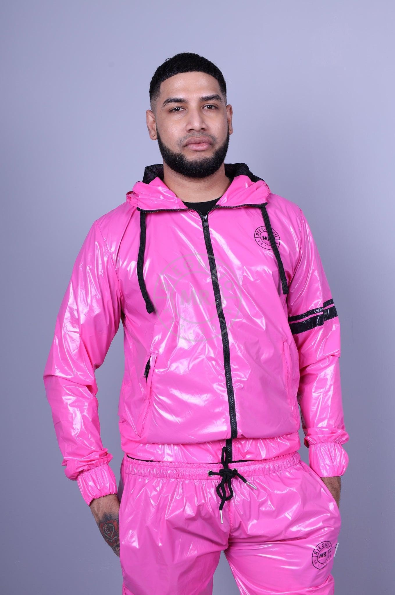 Shiny Nylon Tracksuit Jacket - Pink at MR. Riegillio