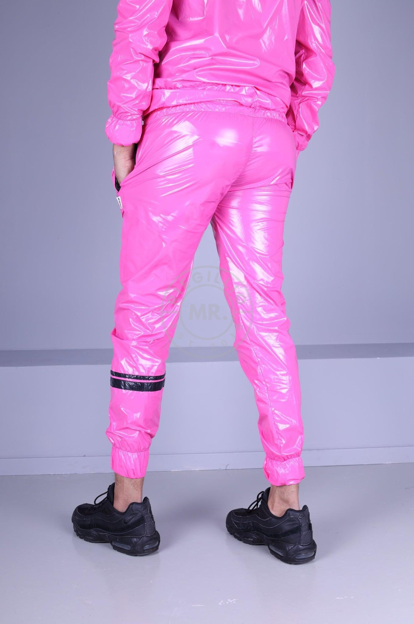Shiny Nylon Tracksuit Pants - Pink at MR. Riegillio