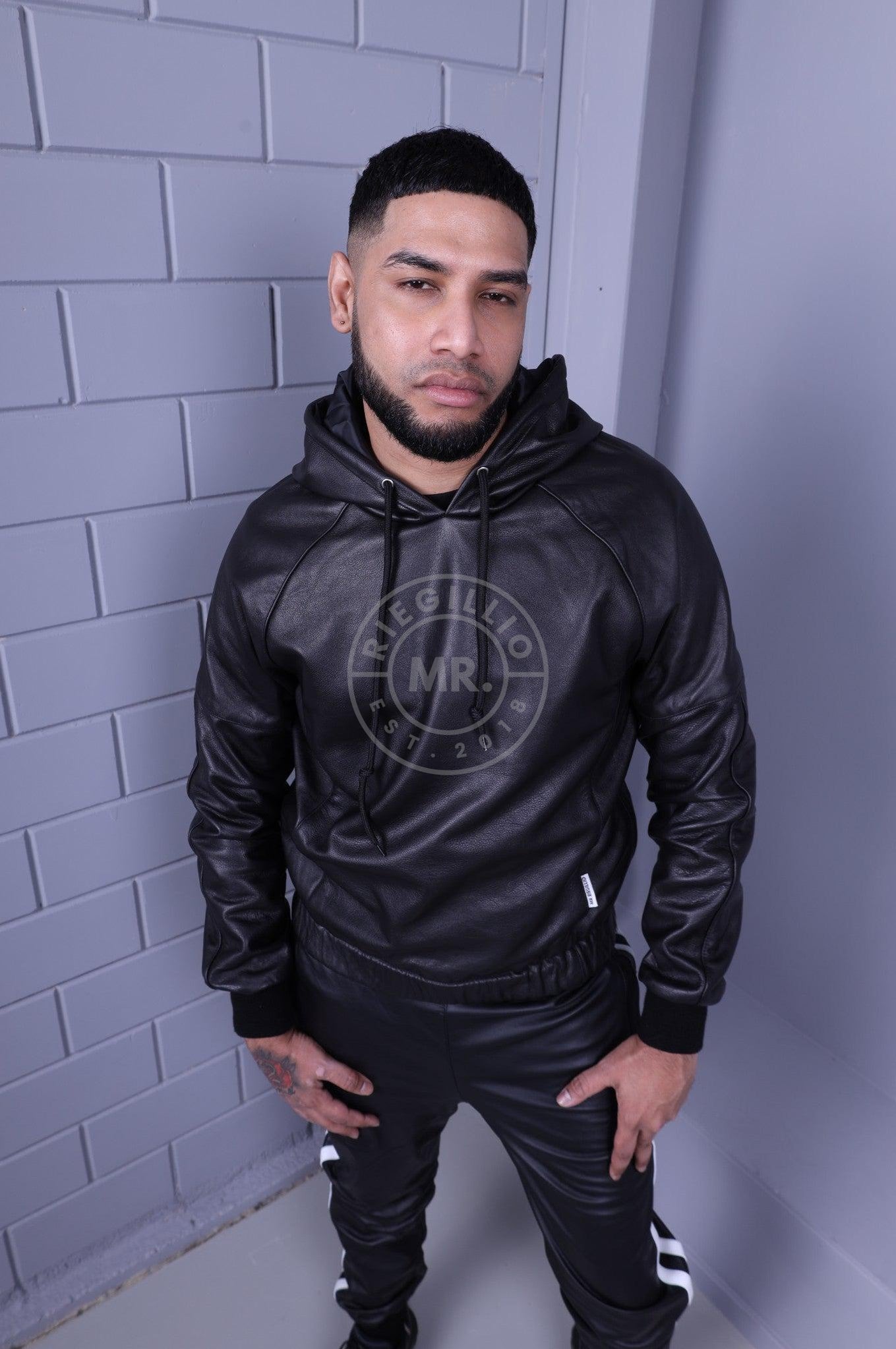 Full Black Leather Hoodie