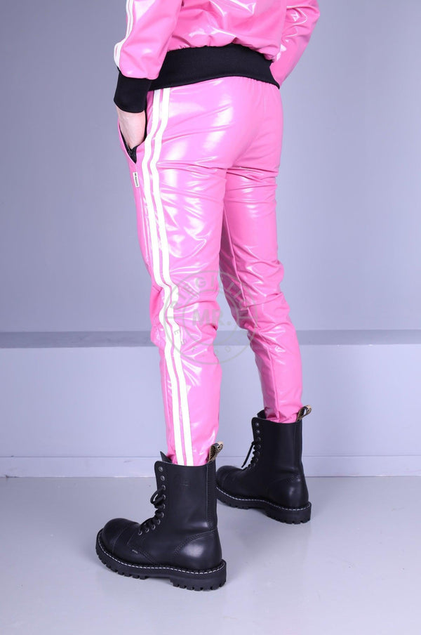 Pink PVC Tracksuit Pants - White Stripes at MR. Riegillio
