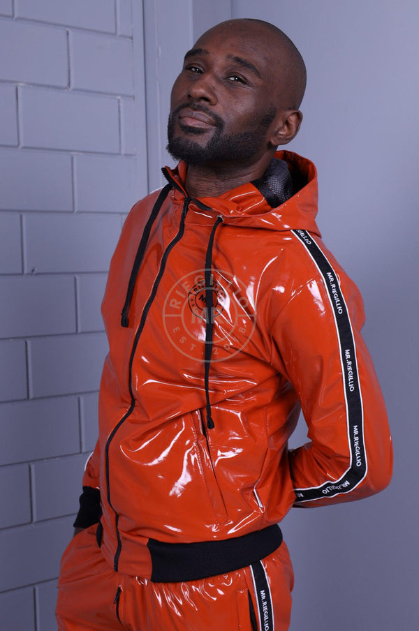 Orange PVC Tracksuit Jacket - Logo Trim at MR. Riegillio