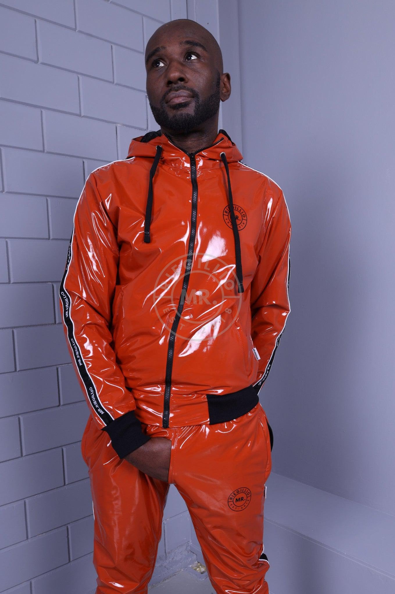 Orange PVC Tracksuit Jacket - Logo Trim at MR. Riegillio