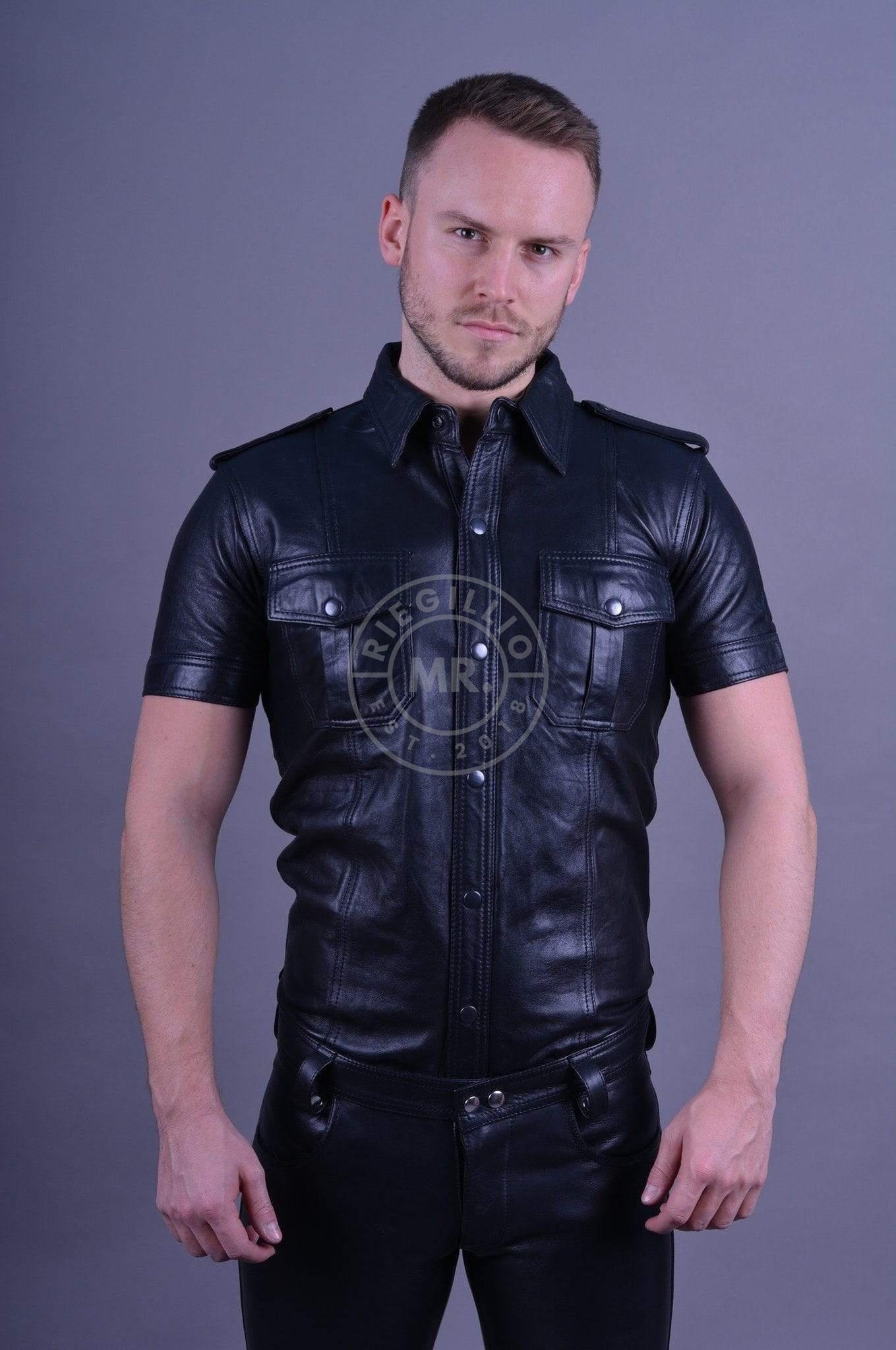 Black Leather Shirt-at MR. Riegillio