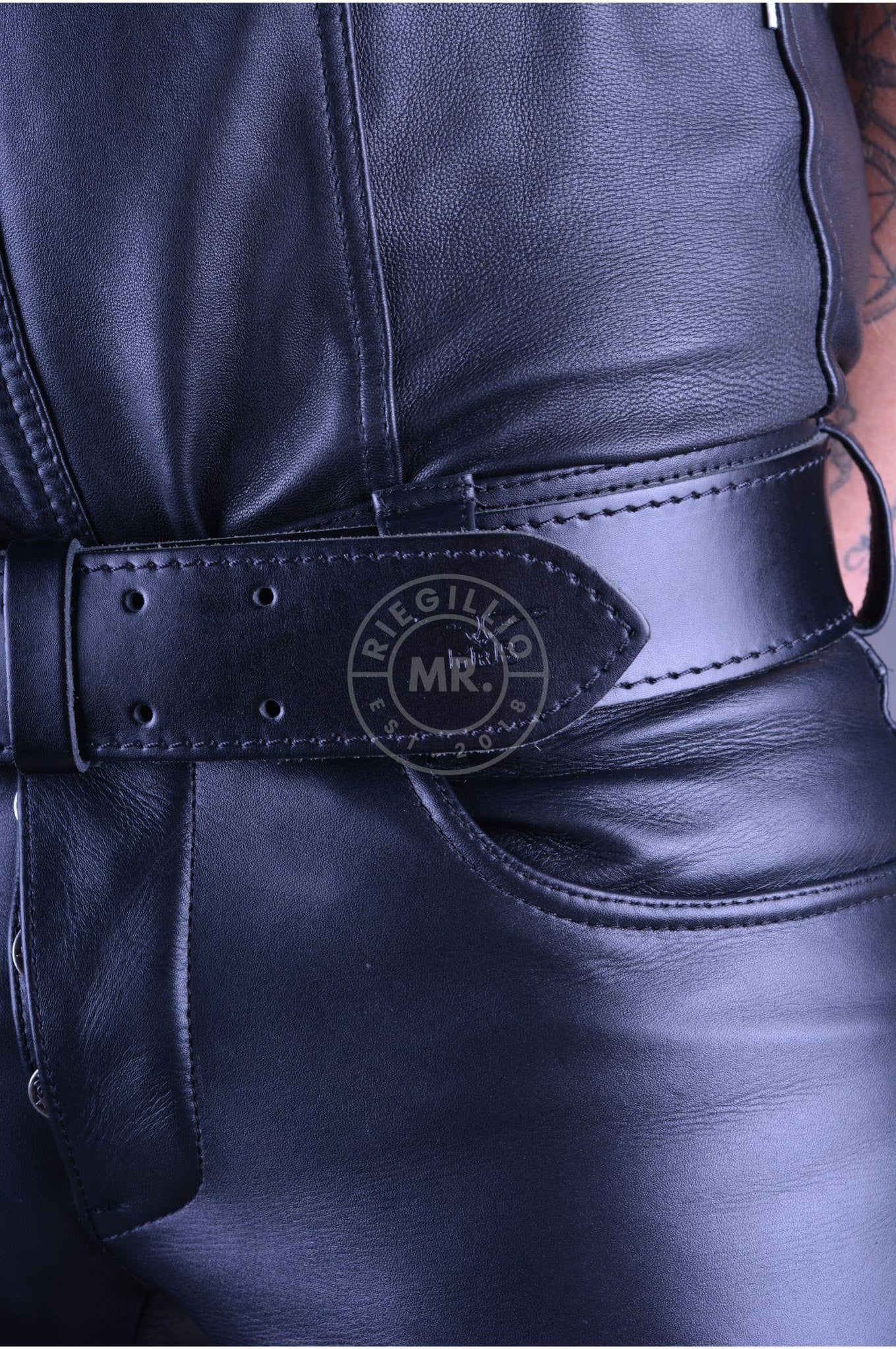 Mister B Leather Belt Stitched 5 cm - Black at MR. Riegillio